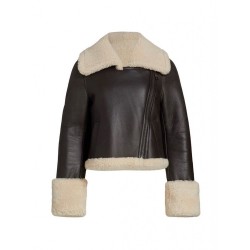 Shearling Cropped leather Jacket in Espresso