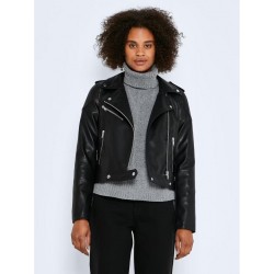 women's black trendy leather jacket