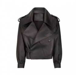 Oversized leather jacket in black