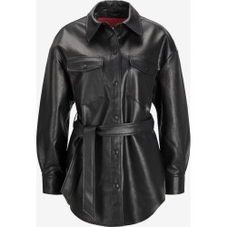 trendy women black leather jacket/shirt