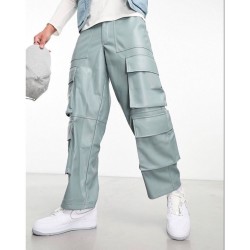leather look cargo pants in blue