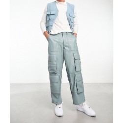 leather look cargo pants in blue