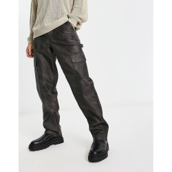 relaxed cargo trousers in washed leather look