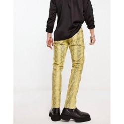 skinny leather-look pants in yellow snake print with zip detail