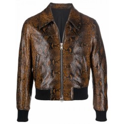 stylish snakeskin effect zip-up leather jacket
