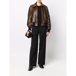 stylish snakeskin effect zip-up leather jacket