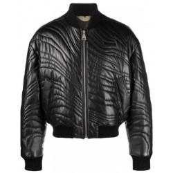 trendy stripe-quilted leather bomber jacket
