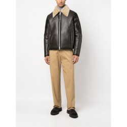 Trendy shearling-collar leather pilot jacket