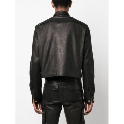 Front press-stud fastening leather jacket