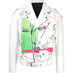 Graphic-print leather jacket