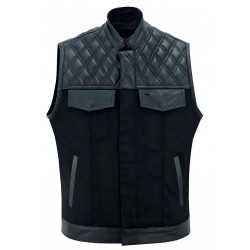 Leather and Denim Combo Biker Vest
