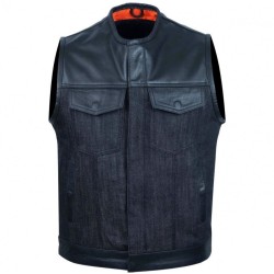 Leather and Denim Combo Biker Gilet Vest