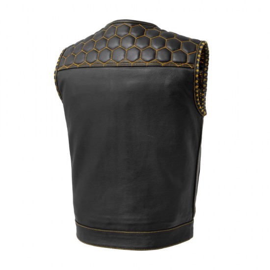 Men's Club Style Leather Vest - Gold
