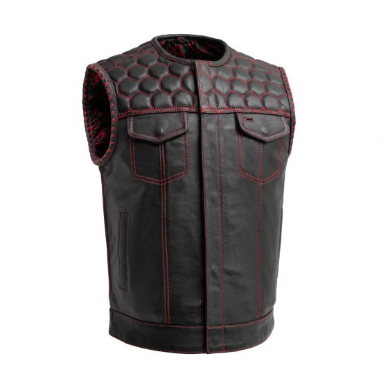 Men's Club Style Leather Vest - Red