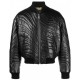 Trendy stripe-quilted leather bomber jacket